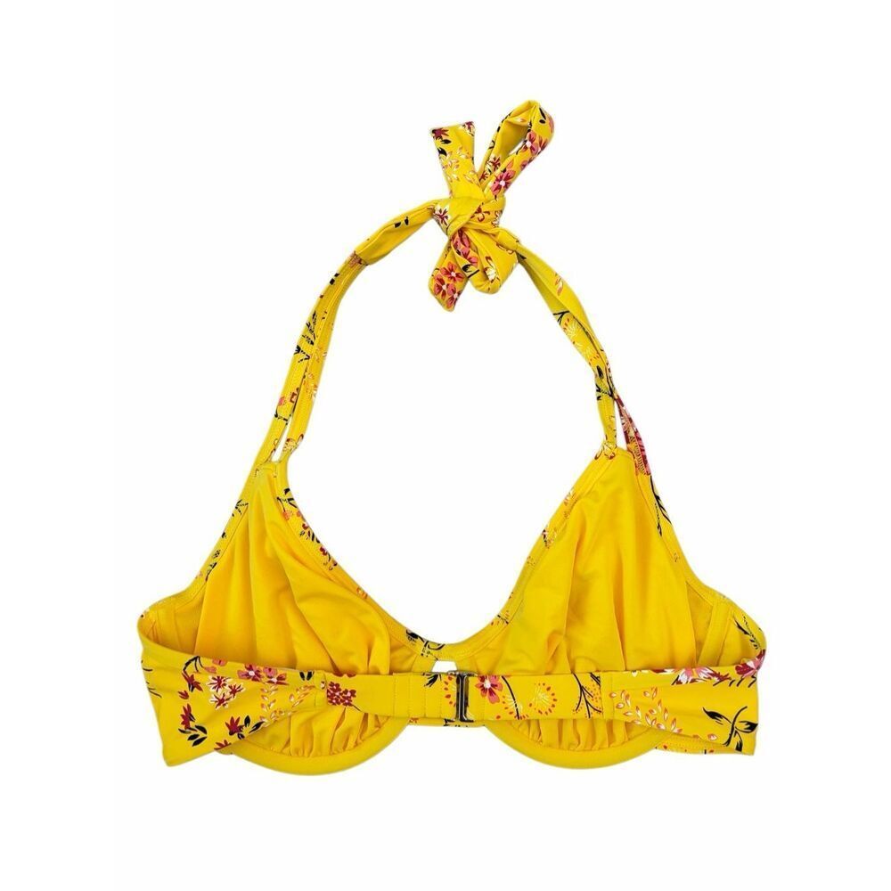 Birdsong Yellow Floral Bikini Set Underwire Halter Top 36D Bottom L - Picture 5 of 12